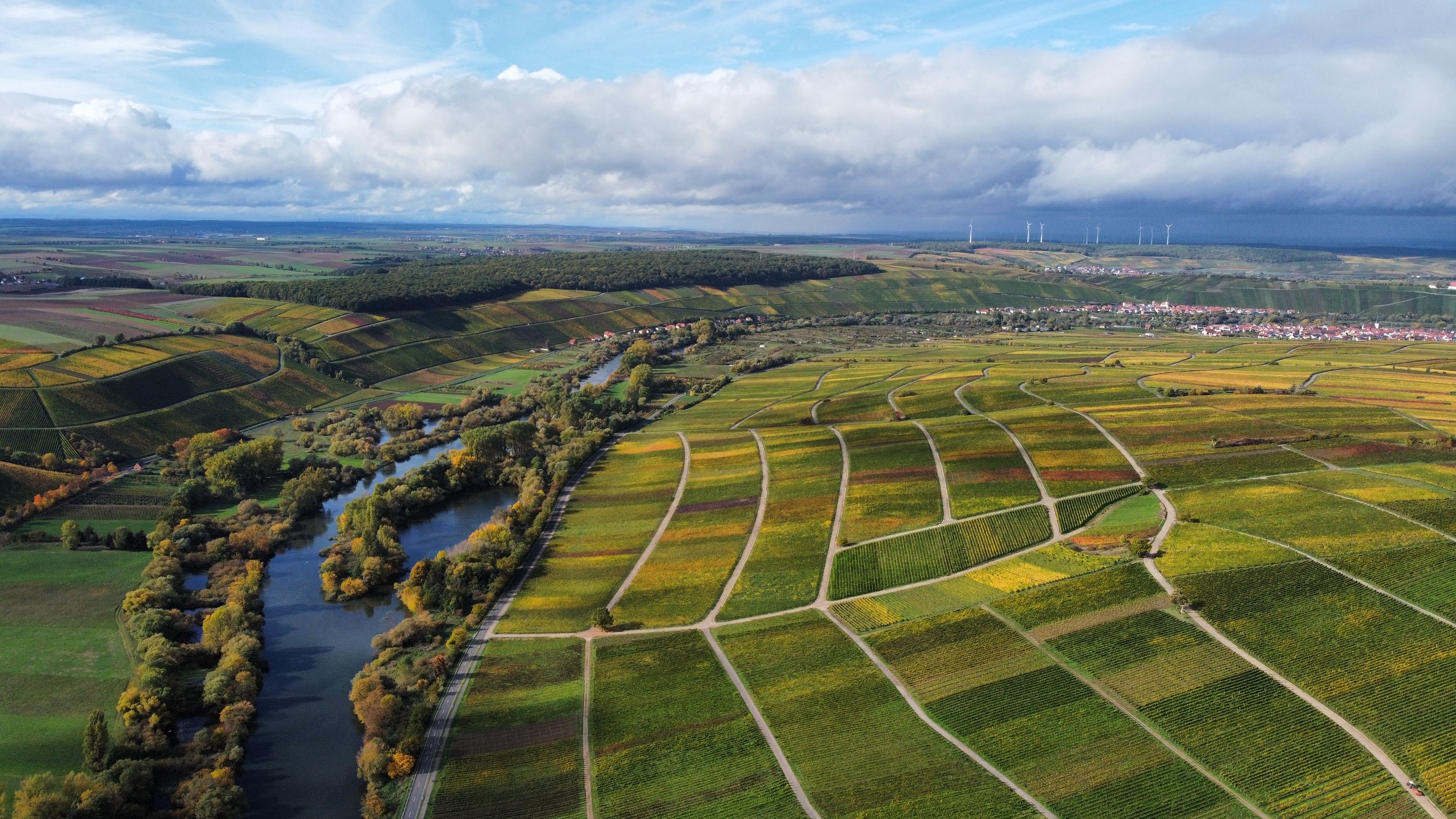 Dies ist ein Blick auf Nordheim und die Weinberge und dem Main 